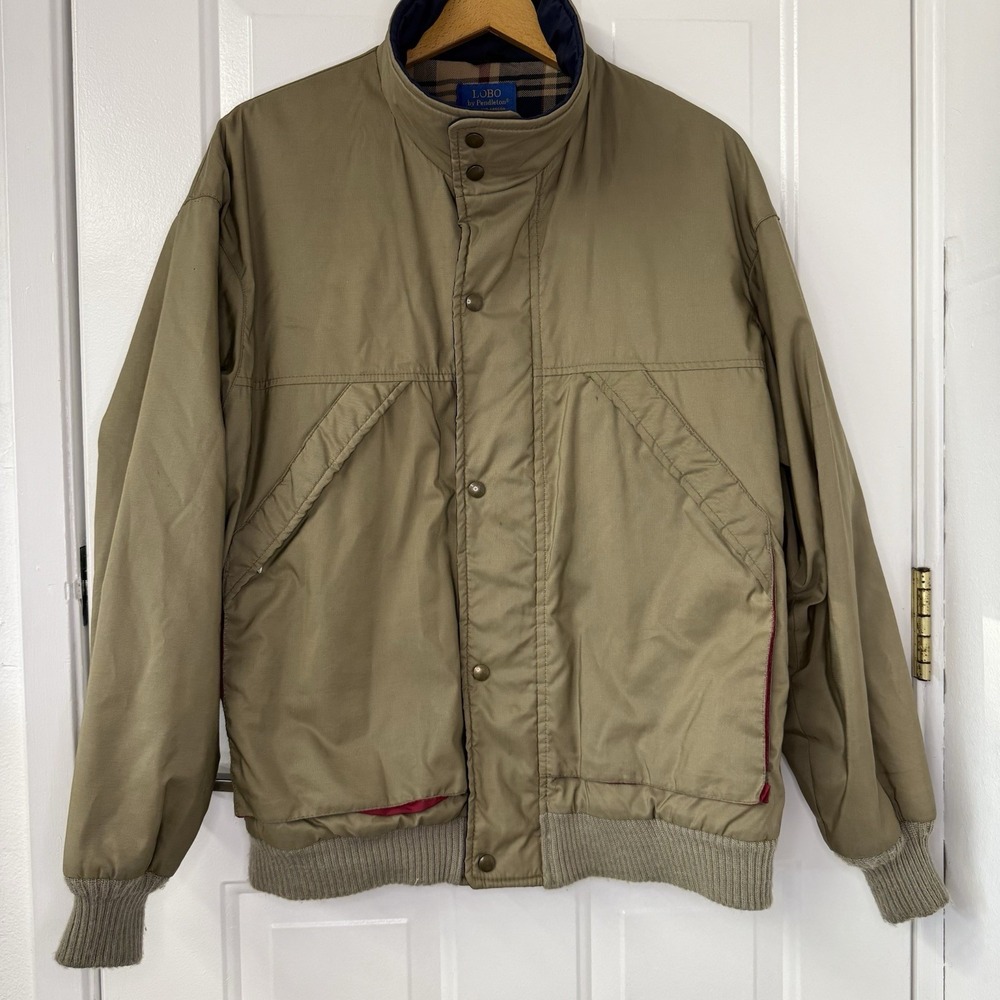 Vintage 90s LOBO by Pendleton Khaki Thinsulate Flannel Lined Bomber Jacket Large